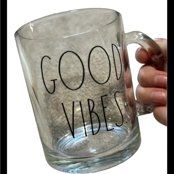 Rae Dunn 18oz Clear Glass Good Vibes Mug With Handle - Picture 2 of 4